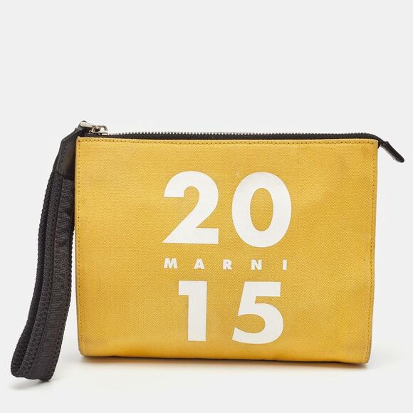 Marni Tri Color Canvas And Leather Wristlet Pouch